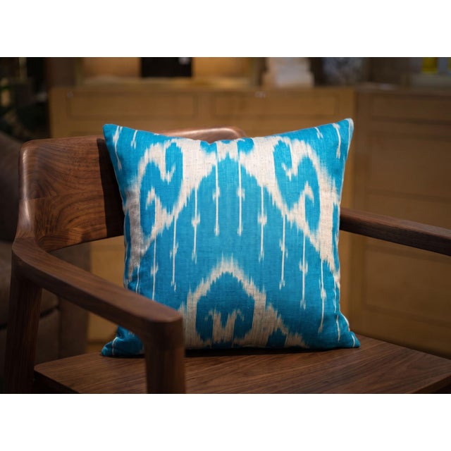 1990s Handmade Silk Ikat Square Pillow Cover For Sale - Image 4 of 11