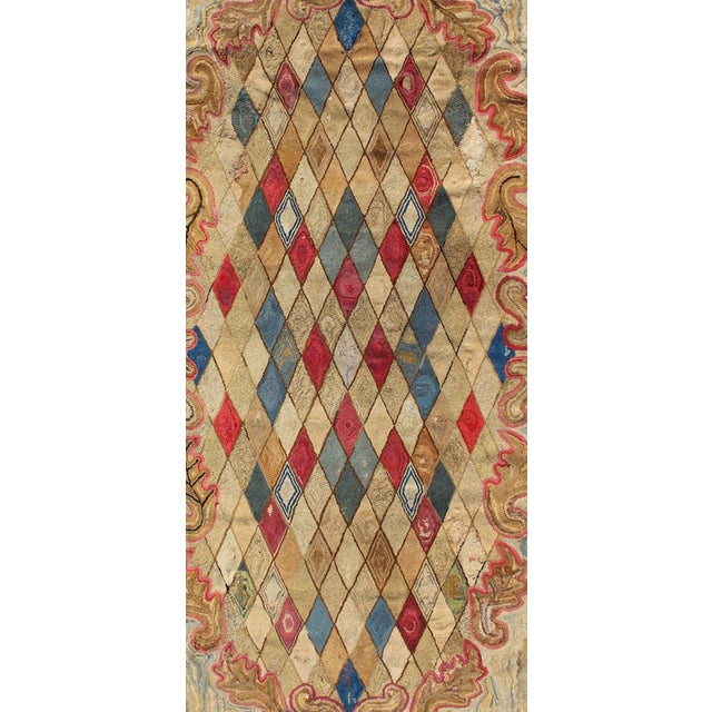 Colorful 19th Century Antique American Hooked Rug With Diamond Design 4'1 X 8'8 For Sale - Image 4 of 11