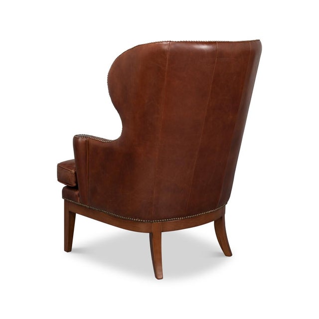 Not Yet Made - Made To Order Transitional Brown Leather Wing Chair For Sale - Image 5 of 11