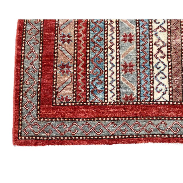 Brick Red 2'11" X 4'10" Small Hand Knotted Geometric Persian Afshari Design Rug (3' X 5') For Sale - Image 8 of 11