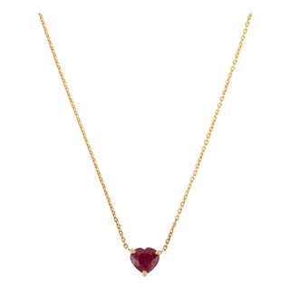 1 Carat Heart-Cut Red Ruby Necklace by VRJewels in 14k Solid Gold- 18 Inch Length For Sale