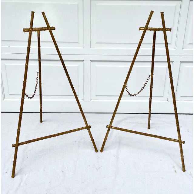 Metal Vintage Gilt Gold Faux Bamboo Metal Easel For Sale - Image 7 of 10