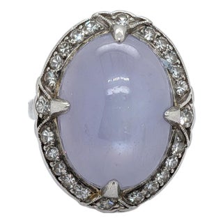 Late 20th Century Platinum Cocktail Ring With Gia Certified Oval Star Sapphire - Size 4.75 For Sale