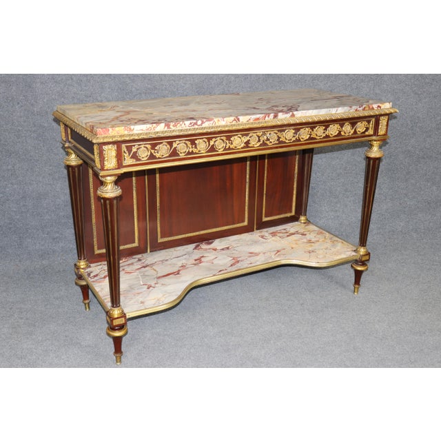 Signed Henry Dasson 1860s Era Bronze Mounted Marble Top Server Console Table For Sale - Image 12 of 15