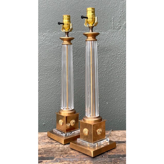 Gold Vintage Neoclassical Glass Lamps - A Pair For Sale - Image 8 of 12