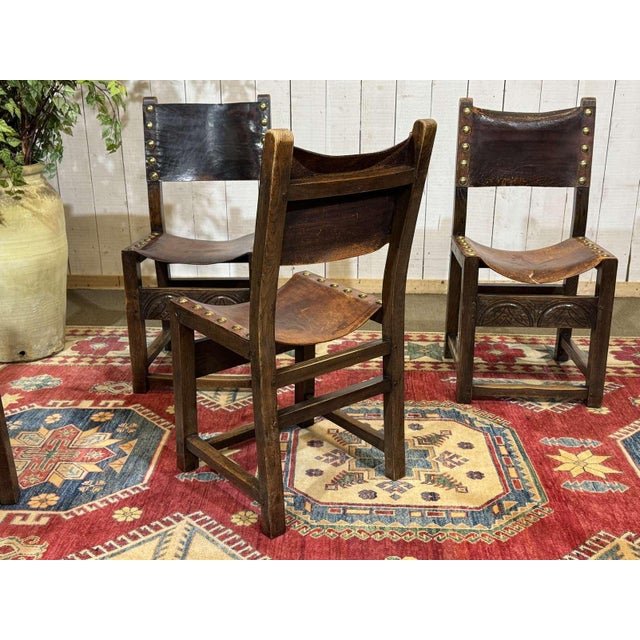 Wood Antique English Chairs in Oak and Leather, 1800s, Set of 6 For Sale - Image 7 of 18