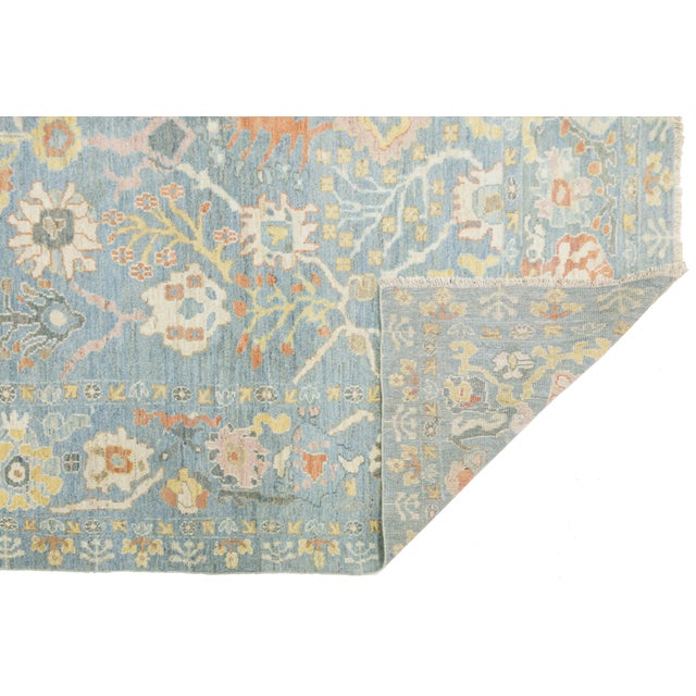 Modern Modern Sultanabad Hand-Knotted Wool Rug – 9x12 Light Blue & Ivory Floral For Sale - Image 3 of 11