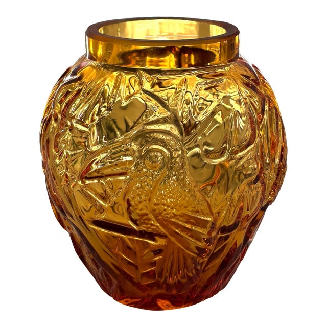 Vintage 1980s Amber Lead Glass Vase For Sale