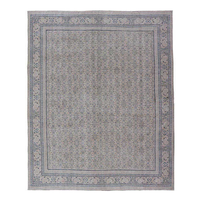 Antique Persian Tabriz Rug With All-Over Small Tribal Design in Muted Tones 10'2 X 13'6 For Sale
