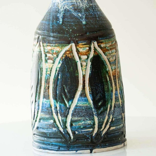 Blue Brown Ceramic Table Lamp with Silk Lamp Shades attributed to R. Houben, 1970 For Sale - Image 10 of 17