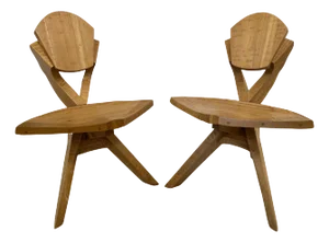 Pair of Studio Art Chairs in Carved Wood