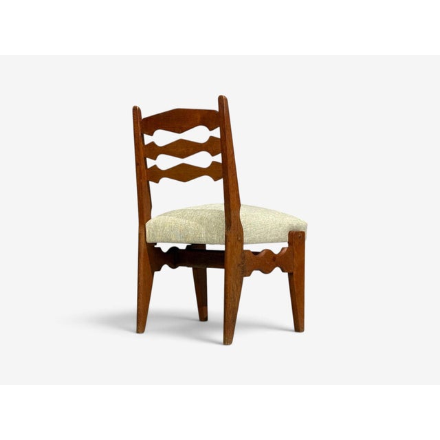 Guillerme & Chambron, Dining Chairs, Oak, Green Fabric, France, 1950s For Sale - Image 11 of 11