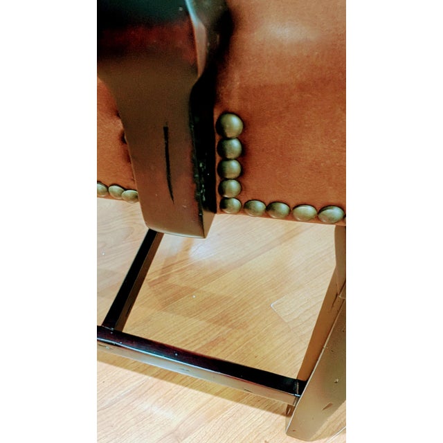 1970s Vintage Leather Armchair Brass Nailhead Trim Mahogany Legs. For Sale - Image 5 of 7