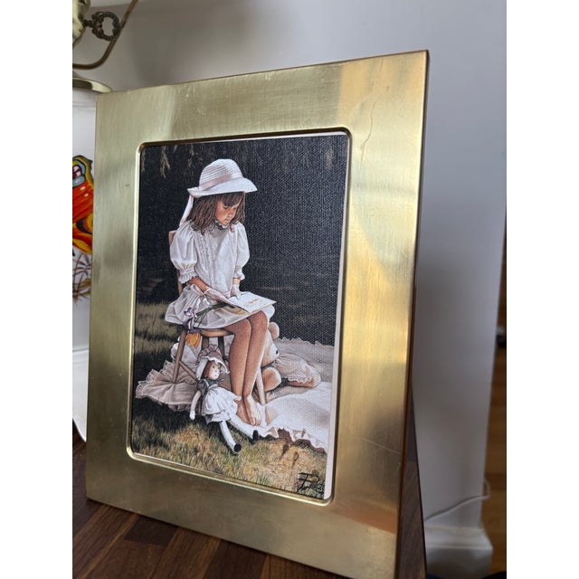 Vintage 1994 “Afternoon Story Time” Canvas Print Painting Art by Melinda Buyers Framed in Brass VTG Frame For Sale - Image 9 of 10