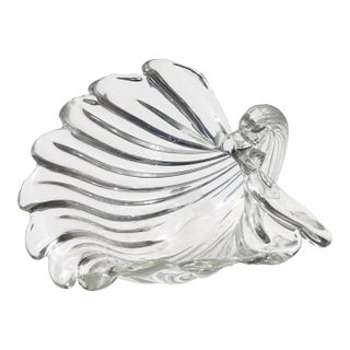Cartier Signed Murano Seguso Vintage Crystal Clear Ribbed Surface Italian Art Glass Seashell Shell Bowl For Sale