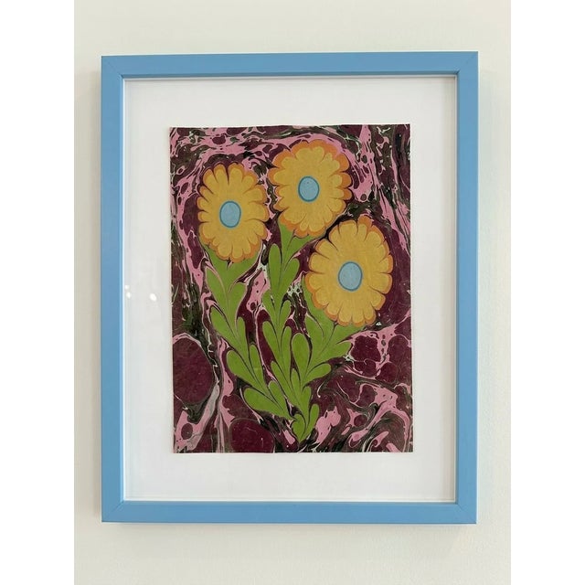 Unique, one of a kind and original Ebru flower paintings with a marbled background by artist, ByMelvin.