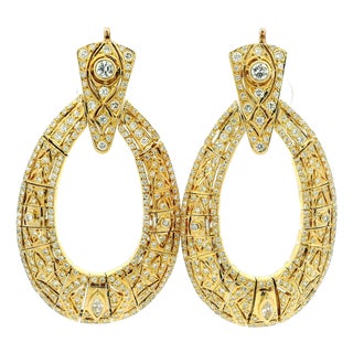 Vintage American 18k Gold 5 Carat Diamond Articulated Hoop Earrings, Pair For Sale