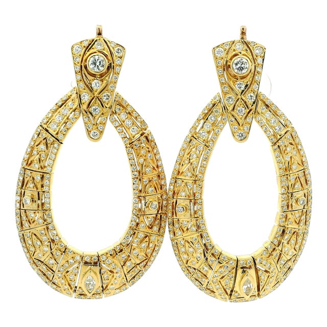 Vintage American 18k Gold 5 Carat Diamond Articulated Hoop Earrings, Pair For Sale