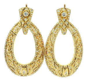 Vintage American 18k Gold 5 Carat Diamond Articulated Hoop Earrings, Pair
