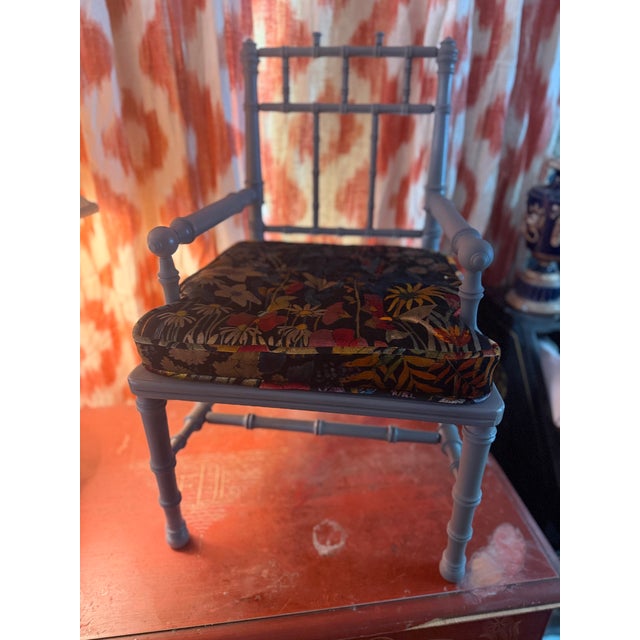 2000 - 2009 Arts and Crafts Style Faux Bamboo Child’s Chair. Liberty of London Fabric Cushion For Sale - Image 5 of 8