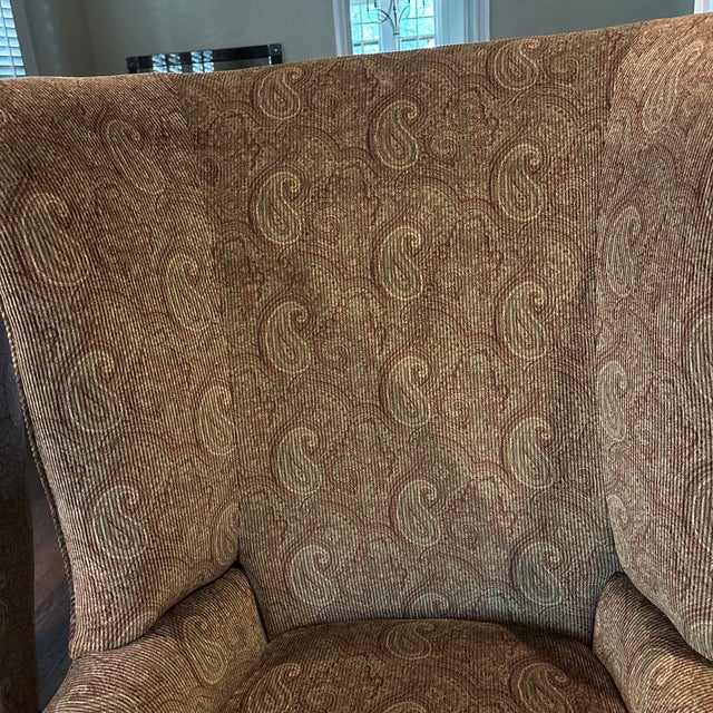 2020s Pair of Custom Made Wingback Chairs in Paisley Corduroy, Perfect Condition For Sale - Image 5 of 12