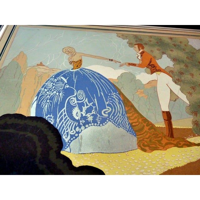 1920s 1920s Art Deco Garden Couple Pochoir by Mario Leone 16" X 20" Matted For Sale - Image 5 of 7
