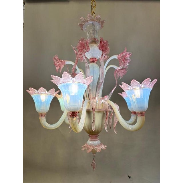 Pink Six-Light Chandelier in Pink Murano, 1950s For Sale - Image 8 of 10