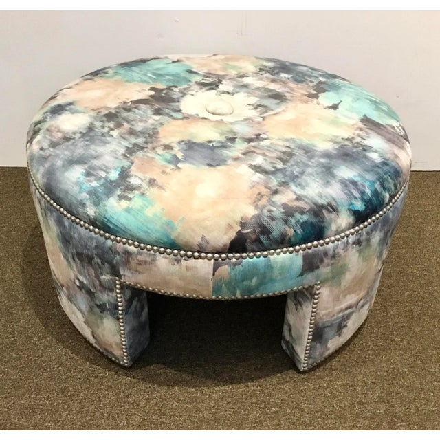 Stylish Lillian August Modern Abstract Print Rory Bench/Ottoman LA8117B, blue, white, and purple abstract floral print...