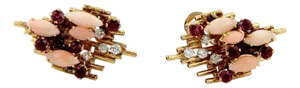 George Weil Diamond & Gems 18k Yellow Gold Platinum Post Clip Earrings