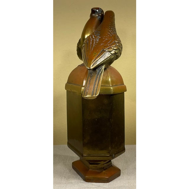Beautiful novelty bronze box with lovely theme of two love bird . Exquisite addition to any room
