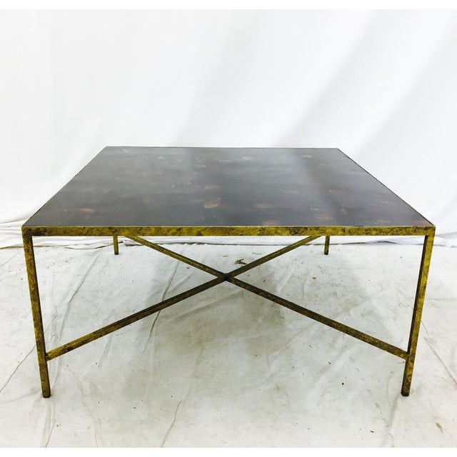Horn Parquet Top Coffee Table with Gold Leaf Metal Base Chairish