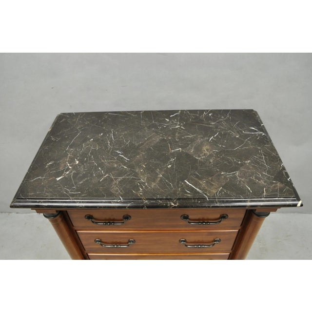 French Country Kincaid French Country Cherry Wood 3 Drawer Marble Top Nightstand Bedside Table For Sale - Image 3 of 15