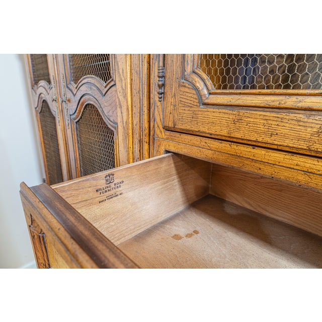 French Country 1960s Milling Road by Baker Furniture Breakfront China Cabinet With Secretary Desk – 119” W For Sale - Image 3 of 7