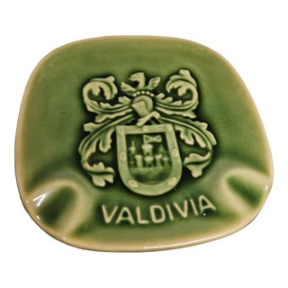 Vintage Ceramic Rustic Green Coat of Arms/Maldivian Ashtray For Sale