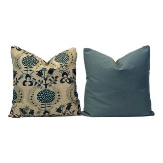 Contemporary Pomegranate Linen 20”x20” Feather/Down Pillows -a Pair For Sale