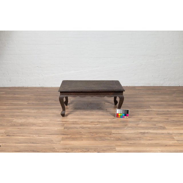 Vintage Indian Coffee Table with Brushed Metal Patina over Wood and Floral Décor For Sale - Image 12 of 13