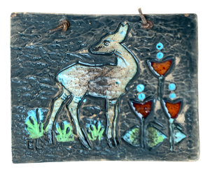 Mid-Century Swedish Ceramic Deer Motif Wall Plaque Tile by Eivor Lang for Tilgmans Keramik, 1960s