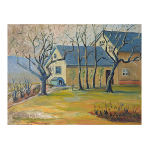 Early 20th Century Yellow Farm House Painting