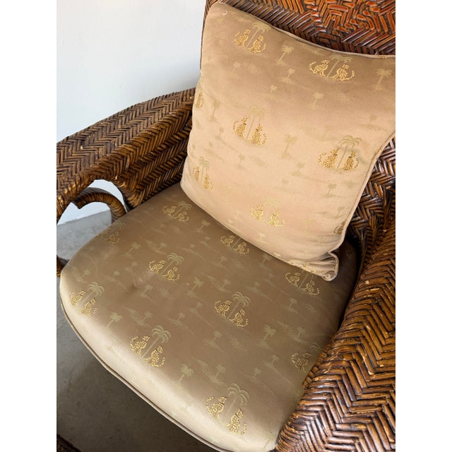 Vintage Coastal Organic Sculptural Tall Roll-Back Rattan Lounge Chair With Ottoman For Sale - Image 10 of 12