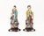 Group of Two Chinese Glazed Porcelain Figural Sculptures, comprising: sage and scholar, each mounted on carved wood base....