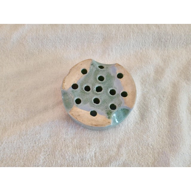 1930s Vintage Weller Style 3 3/4" Green 13 Hole Flower Frog For Sale - Image 5 of 5