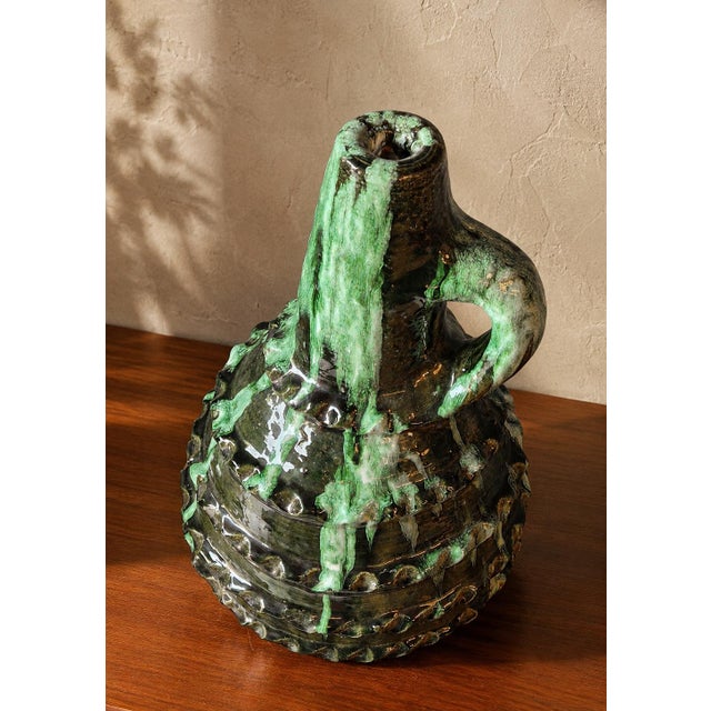 Large French Green-Glazed Terracotta Cruche, 1890s For Sale - Image 5 of 6
