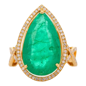 Vintage 9 Carat Pear Cut Zambian Emerald & Diamond Halo Ring Jacket in 18k Size 6