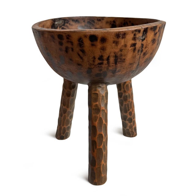 Tribal Vintage Wood Carved Rustic Tribal Bowl on Legs For Sale - Image 3 of 7