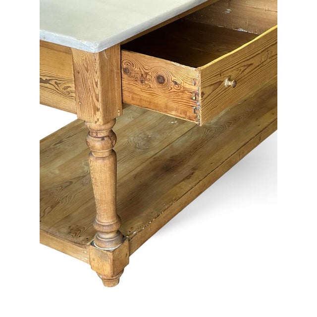 French Kitchen Table in Wood and Marble, 1890s For Sale - Image 6 of 9