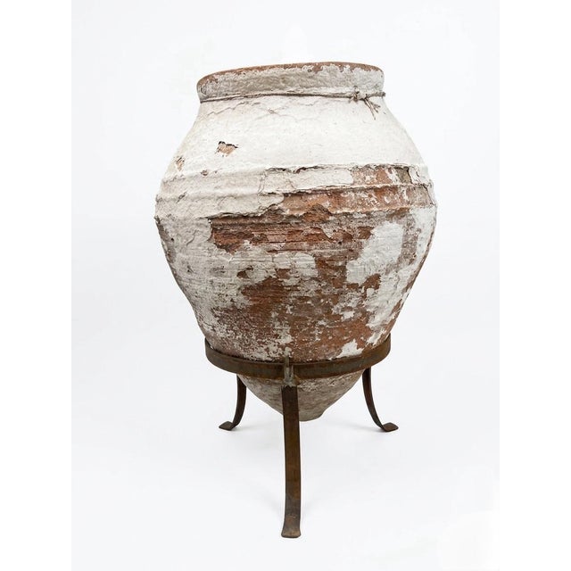 1930s Greek Terracotta Pithos Olive Oil Jar on Custom Wrought Iron Stand For Sale - Image 4 of 10