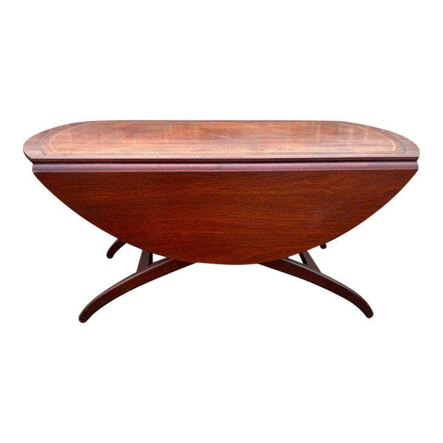 Early 20th Century Antique Regency Style Drop Leaf Leather Top Round Adjustable Coffee Side Table For Sale