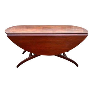 Early 20th Century Antique Regency Style Drop Leaf Leather Top Round Adjustable Coffee Side Table