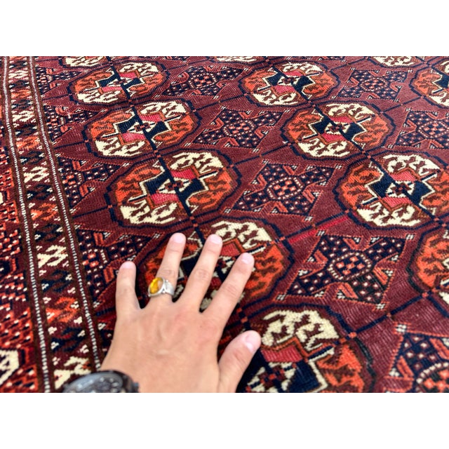 Antique Mori Gul Bokhara Hand-Knotted Wool Rug - 4'6" X 3'8" For Sale - Image 9 of 13