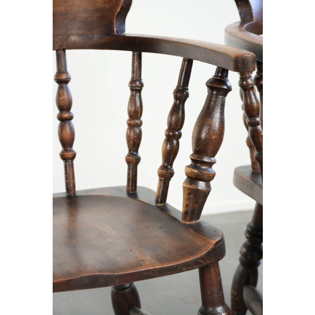 Antique English Wooden Captain Chairs, Late 19th Century, Set of 4 For Sale - Image 16 of 18